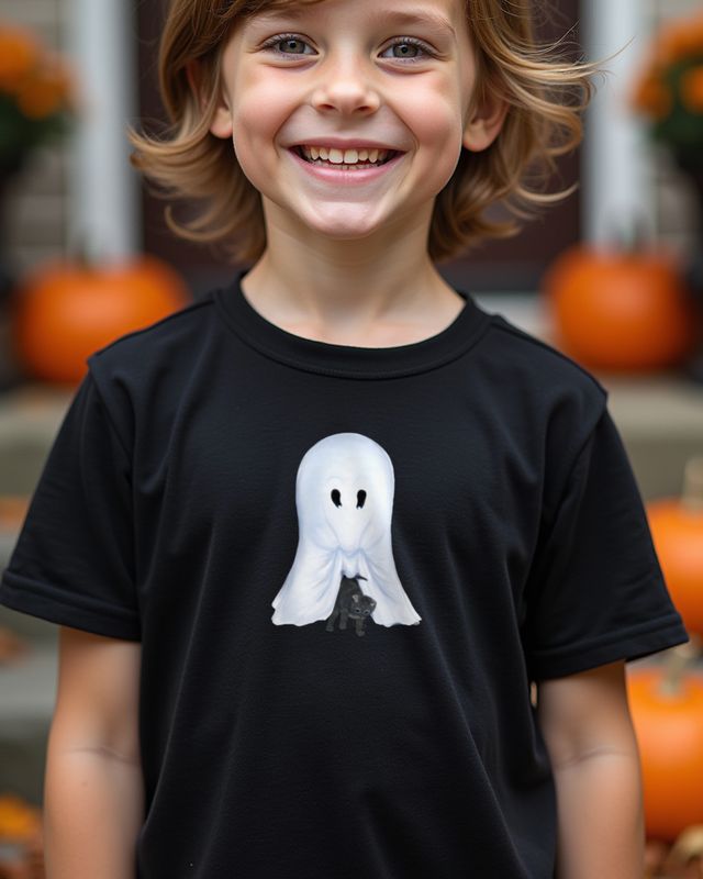 Ghost with Kitten - Cute Halloween Cat Design β T-Shirt
