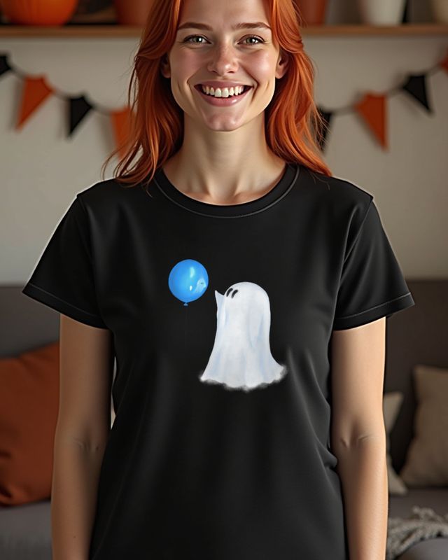 Ghost with Balloon - Cute Halloween Design โ T-Shirt