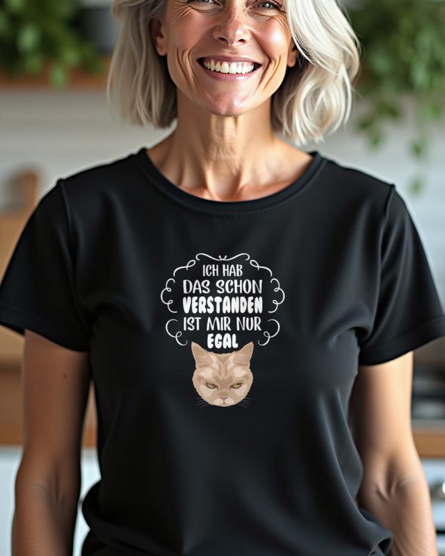 German Cat Saying - Cranky Cat Who Does Not Care โ T-Shirt