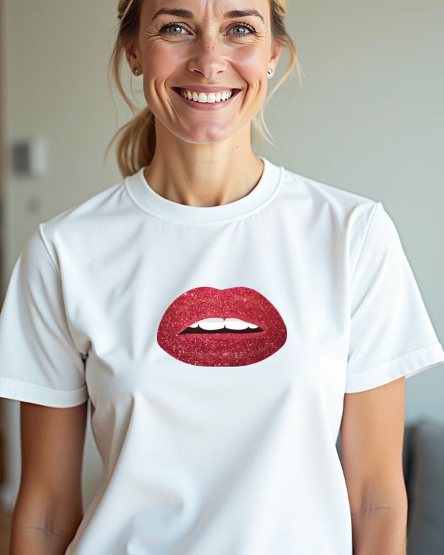 Glänzende Lippen - Glamouröses Lipgloss Motiv – T-Shirt