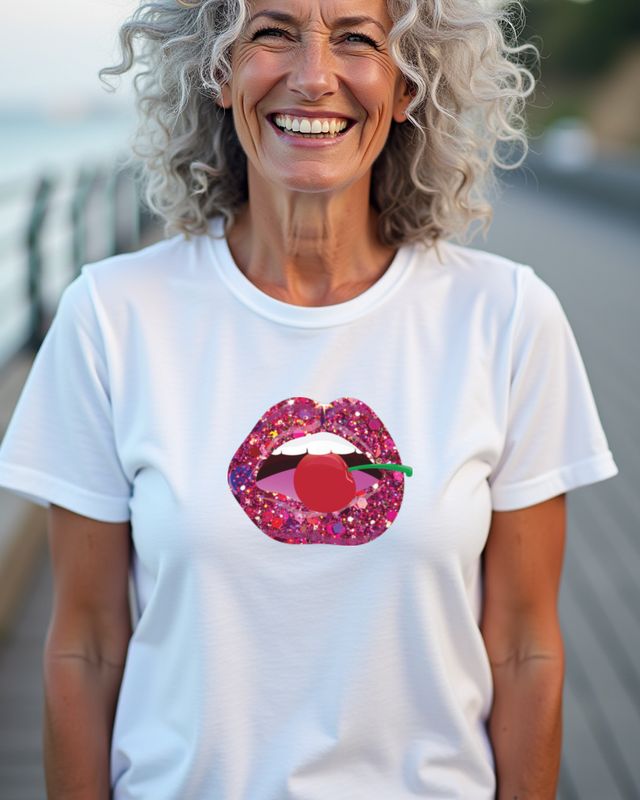 Kussmund mit Kirsche - Süßer Retro Kirschmund – T-Shirt