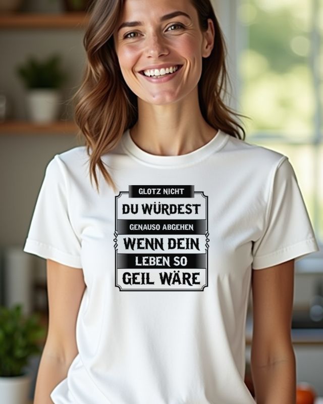 Glotz nicht auf mein geiles Leben - Frecher Spruch – T-Shirt
