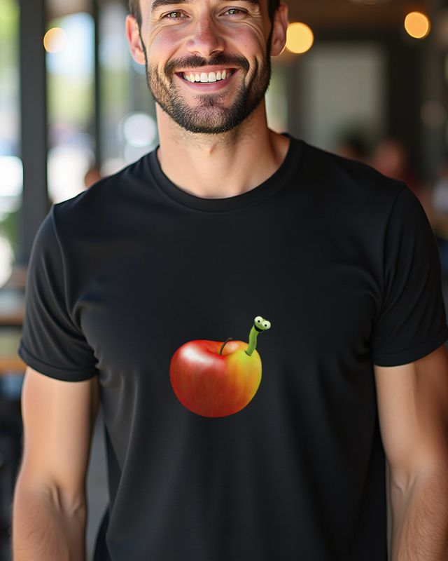 Glücklicher Apfelwurm - Süßes Obst Motiv für Kinder – T-Shirt
