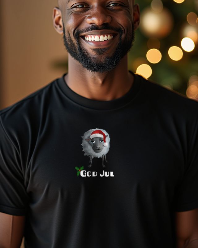 God Jul - Schaf mit Weihnachtsmütze, schwedisch – T-Shirt