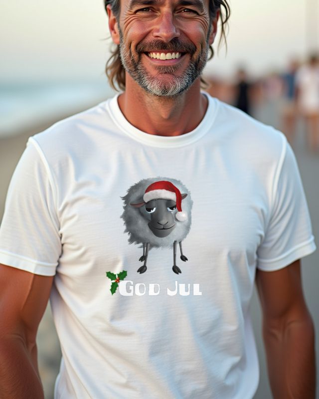 God Jul - Sheep with Santa Hat, Swedish Christmas – T-Shirt