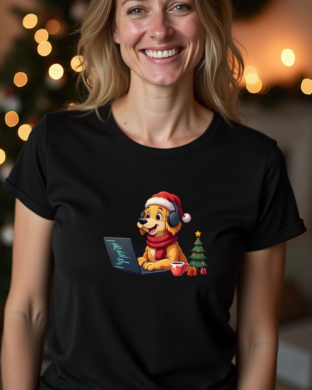 Golden Retriever als Programmierer zu Weihnachten, ohne Text – T-Shirt