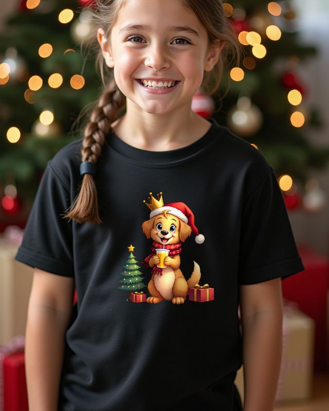 Golden-Retriever-Kind mit Krone zu Weihnachten – ohne Text – T-Shirt