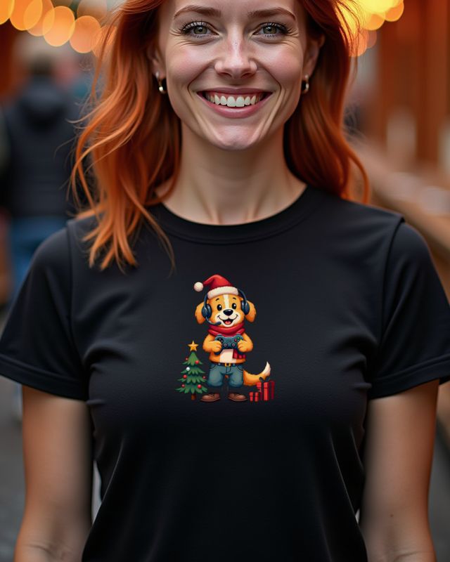 Christmas Gamer Golden Retriever with Headset โ No Text โ T-Shirt