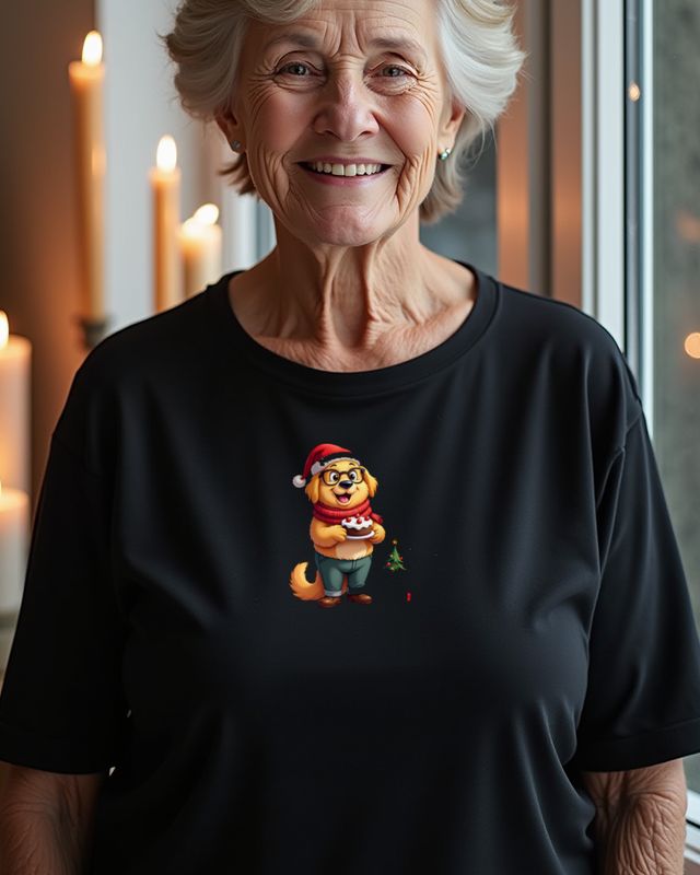 Christmas Golden Retriever Grandma with Cake โ No Text โ T-Shirt