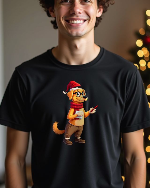 Christmas Golden Retriever at the Chalkboard β No Text β T-Shirt