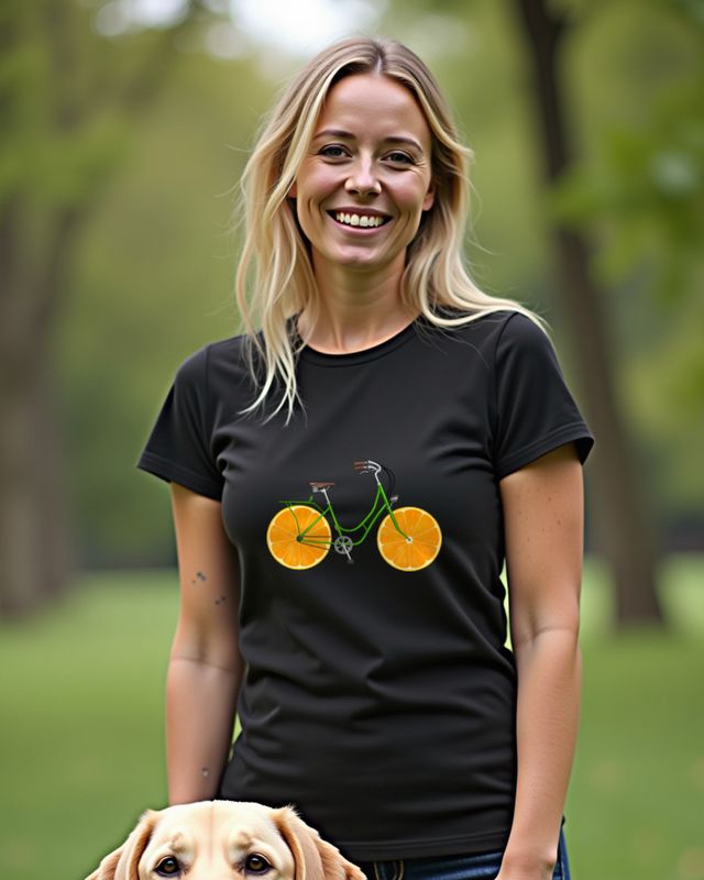 Grünes Fahrrad mit orangen Rädern - Radfahrer Motiv – T-Shirt
