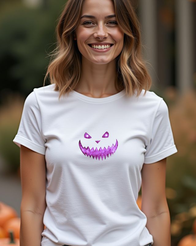Gruseliges Halloween Gesicht 1 in Pink - Halloween Motiv – T-Shirt