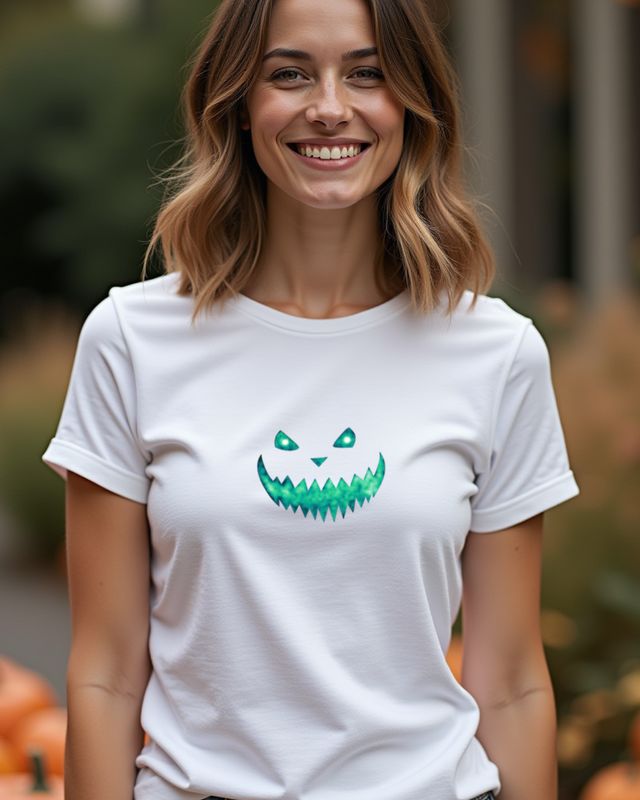 Gruseliges Halloween Gesicht 1 in Türkis - Halloween Motiv – T-Shirt
