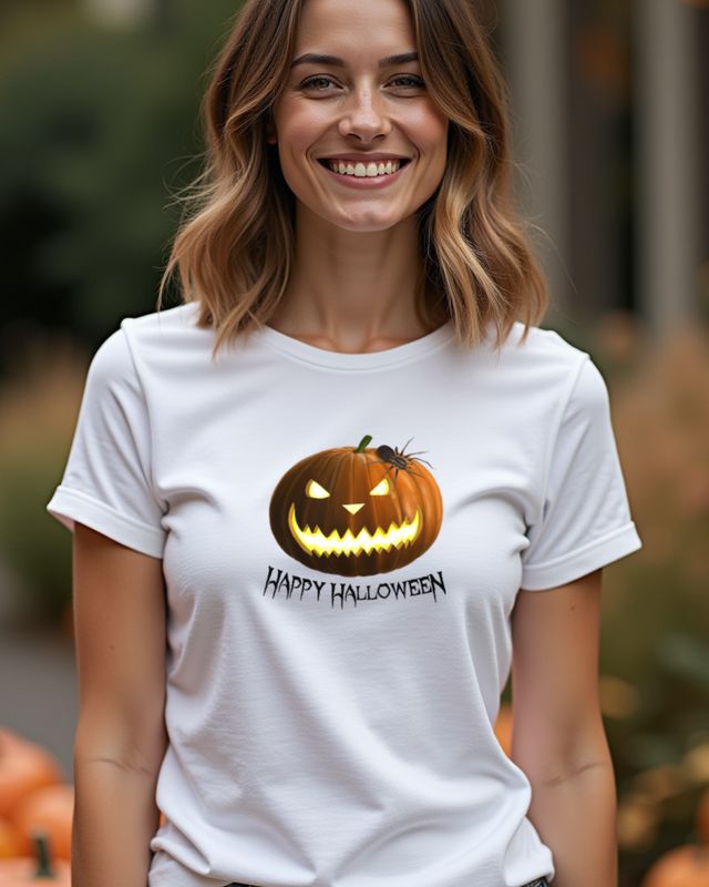 Happy Halloween mit Spinne und Kürbislaterne - Grusel Shirt – T-Shirt