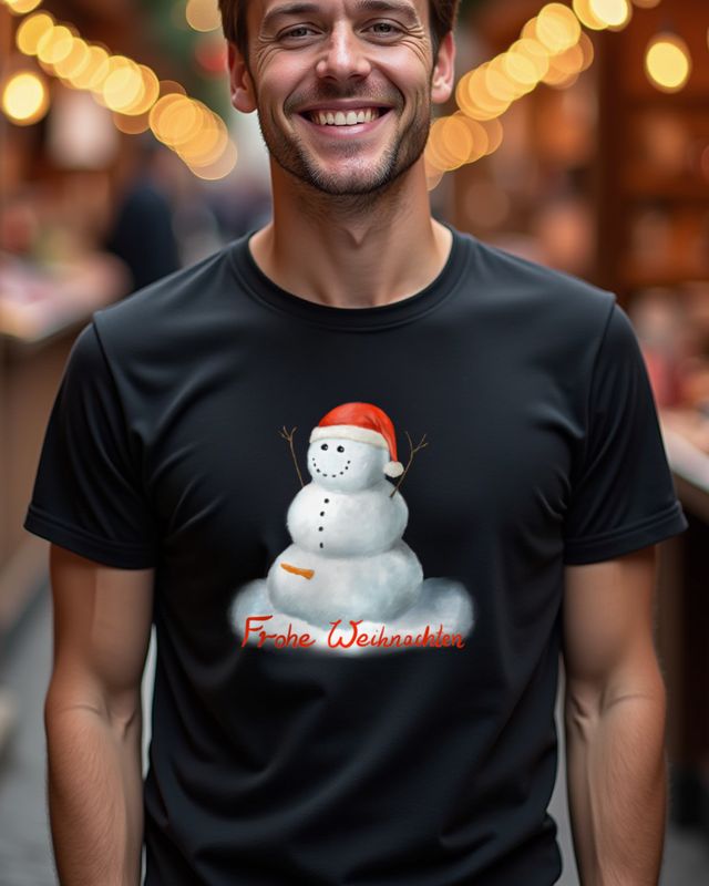 Fröhlicher Schneemann mit Hörnern - Frohe Weihnachten – T-Shirt