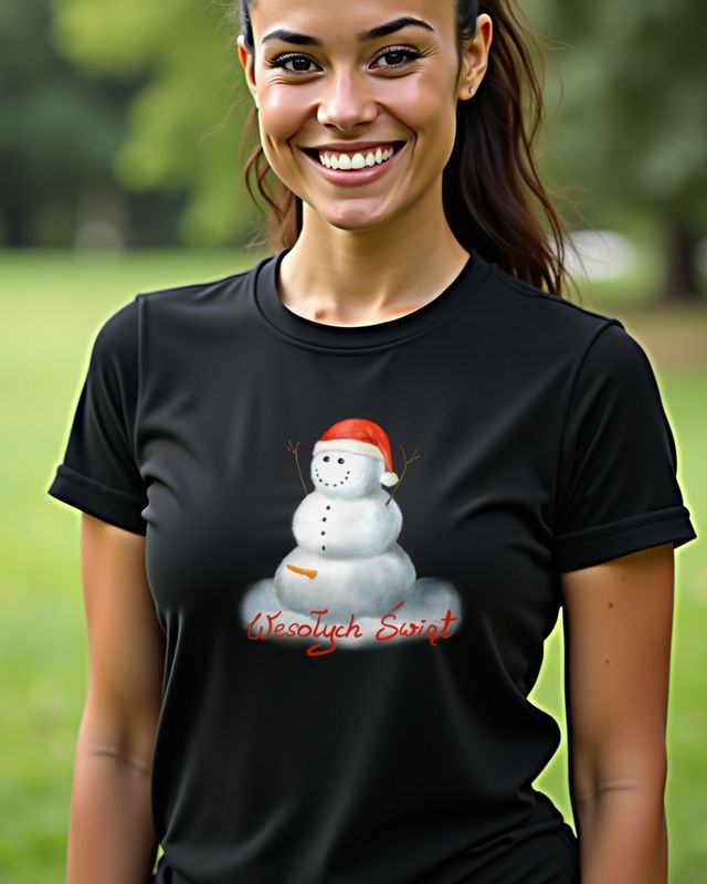 Fröhlicher Schneemann mit Hörnern - Wesołych Świąt Polen – T-Shirt