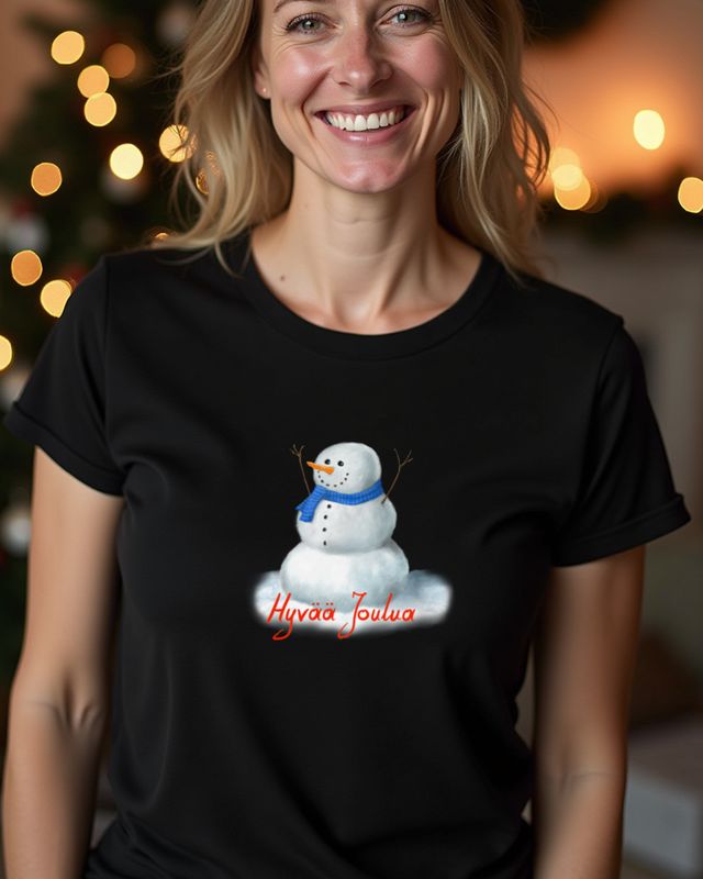 Fröhlicher Schneemann mit Schal - Hyvää Joulua Lappland – T-Shirt