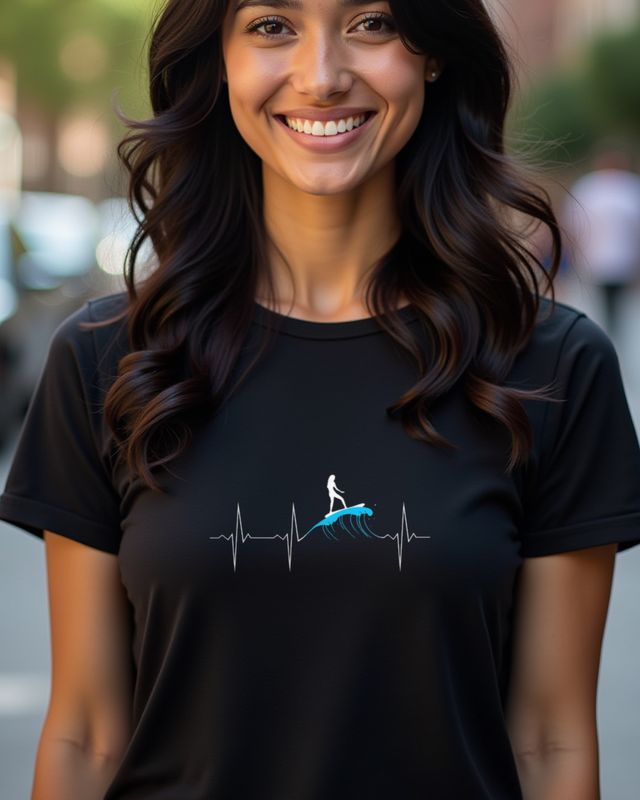 Heartbeat EKG Woman Surfing - Surfer Girl Gift