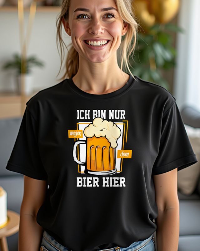 Ich bin nur wegen dem Bier hier - Funny German Beer Saying – T-Shirt