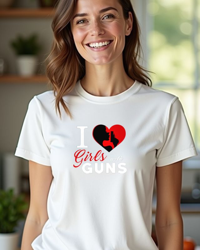 I love Girls with Guns - Herz mit Silhouette – T-Shirt