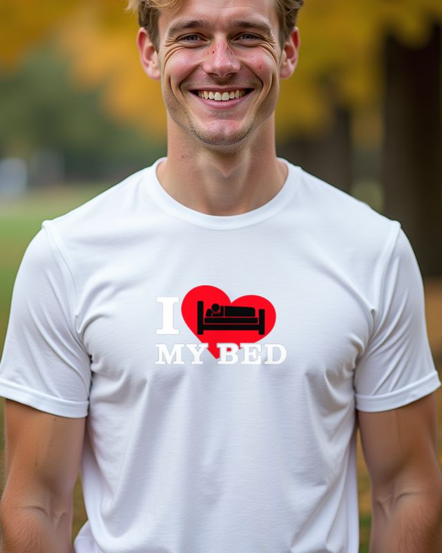 I love my Bed - Herz mit Figur im Bett – T-Shirt