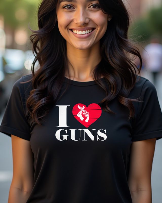 I Love Guns - Heart with Revolver โ T-Shirt