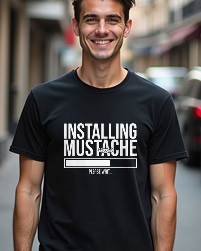 Installing Mustache Please Wait - Lustiger Schnurrbart – T-Shirt