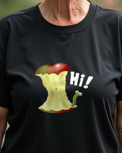 Apfelwurm sagt Hi - Süßes Obst Motiv mit Wurm