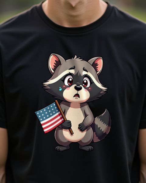 Besorgter Waschbär mit US Flagge – Politik Humor Motiv