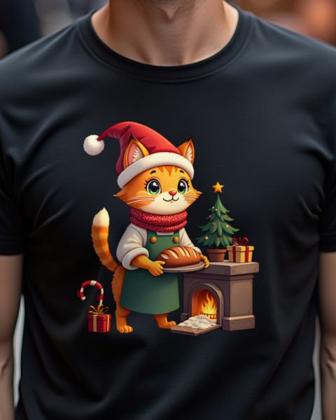 Christmas Cat Baker with Fresh Bread – No Text