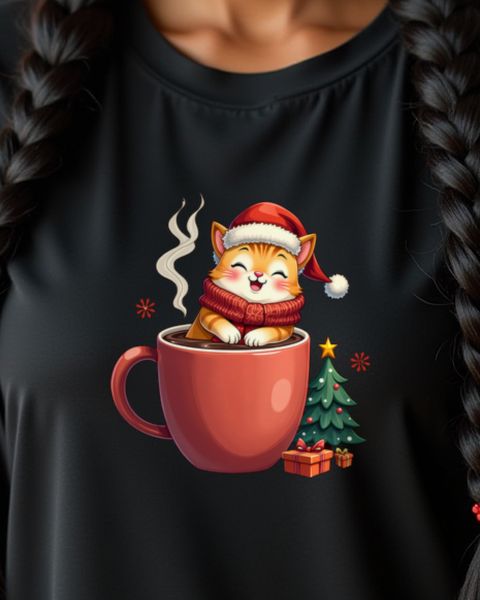 Christmas Cat Hugging Coffee Mug – No Text