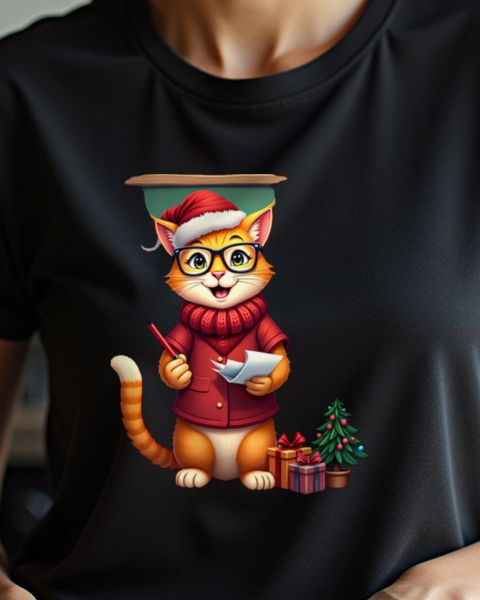 Christmas Cat Teacher at the Chalkboard – No Text