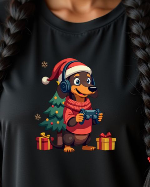 Christmas Gamer Dachshund with Headset – No Text