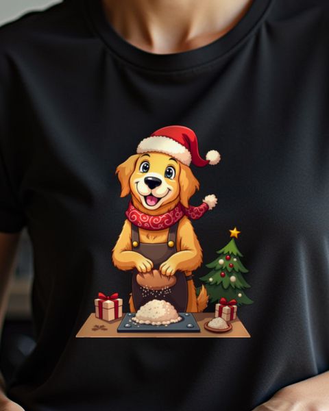 Christmas Golden Retriever Baker with Fresh Bread – No Text