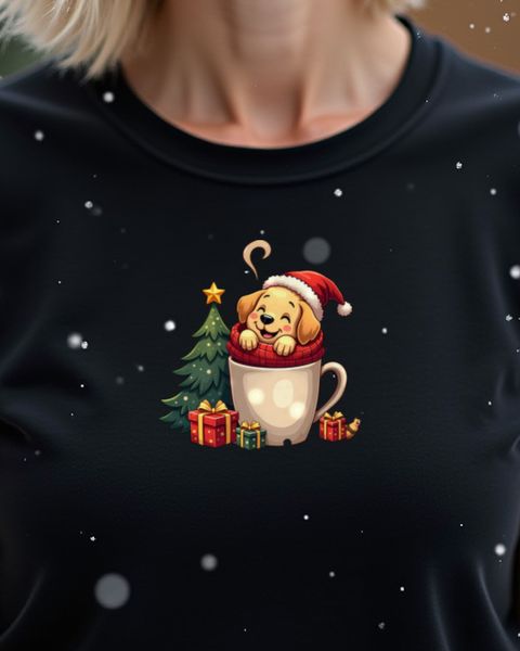 Christmas Golden Retriever Hugging Coffee Mug – No Text