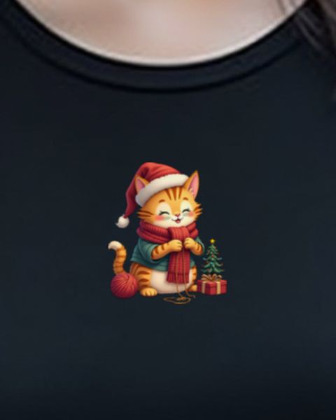 Christmas Knitting Cat in a Santa Hat – No Text