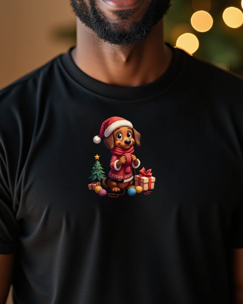 Christmas Knitting Dachshund in a Santa Hat – No Text