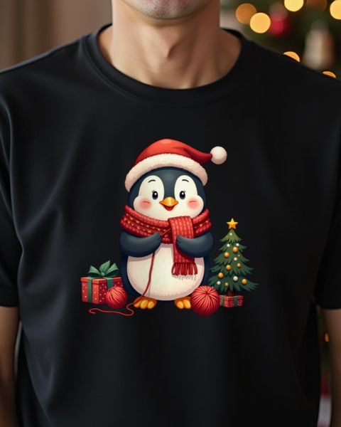 Christmas Knitting Penguin in a Santa Hat – No Text