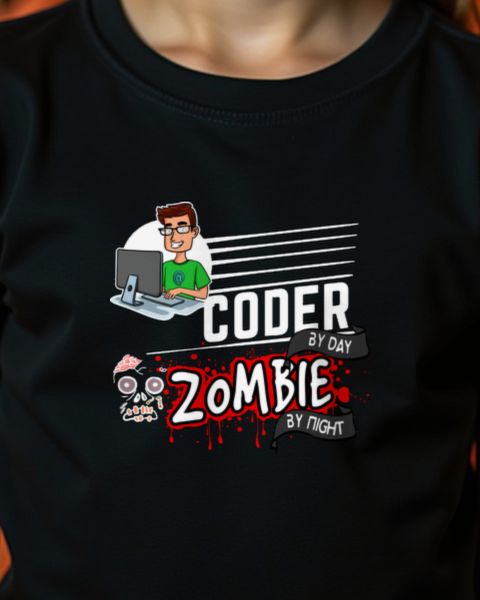 Coder by Day Zombie by Night - Halloween Programmer Shirt
