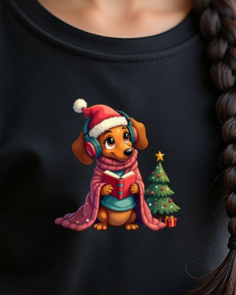 Cozy Christmas Dachshund in a Blanket Burrito – No Text