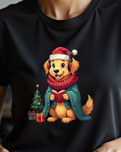 Cozy Christmas Golden Retriever in a Blanket – No Text