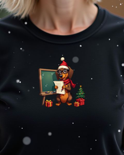 Christmas Dachshund Teacher at the Chalkboard – No Text