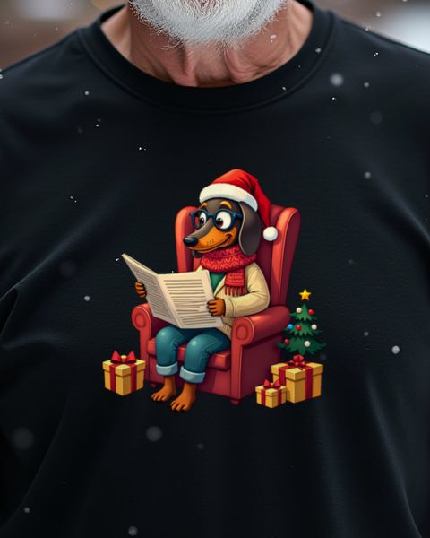 Dachshund Grandpa in Glasses and Santa Hat – No Text