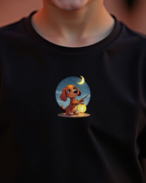 Dachshund Kid with Paper Lantern – No Text