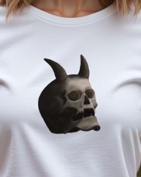Dark Skull with Devil Horns - Gothic Halloween Design