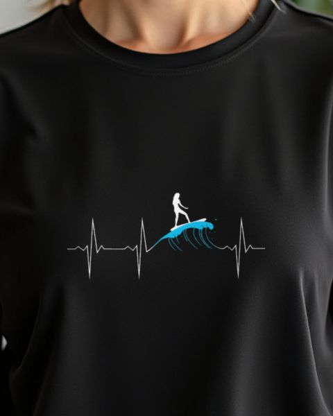 Heartbeat EKG Woman Surfing - Surfer Girl Gift