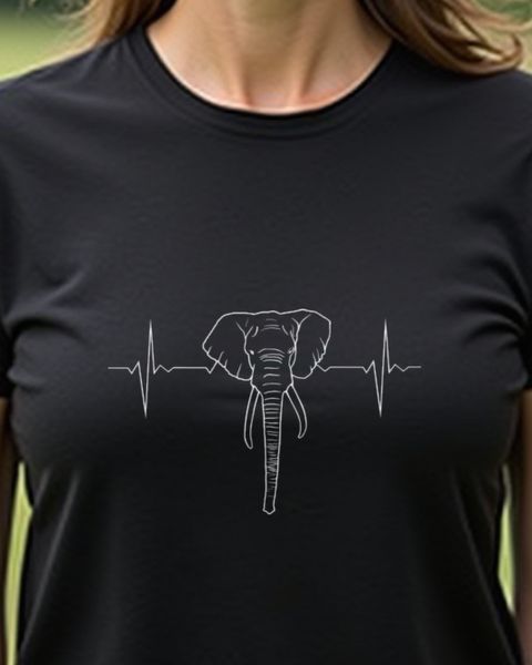 EKG Heartbeat Elephant Head - Gift for Elephant Lovers
