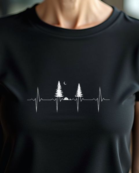 Heartbeat EKG Forest and Outdoor - Camping Lover Gift