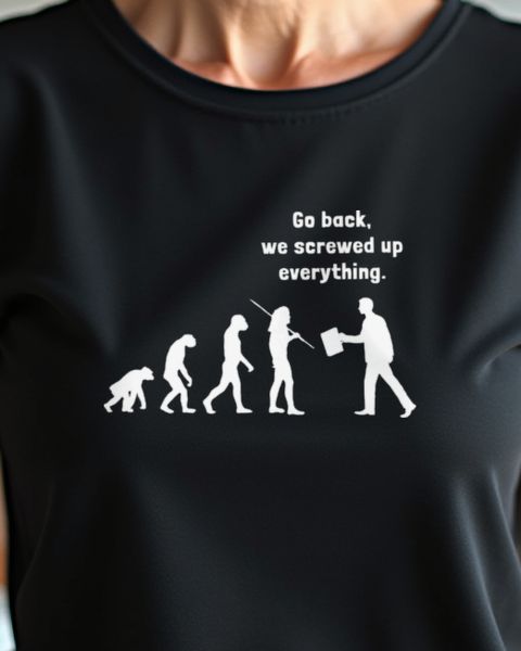 Evolution Go Back We Screwed Up - Funny Evolution Shirt