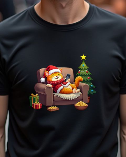 Lazy Christmas Cat on the Couch – Text-Free Cartoon